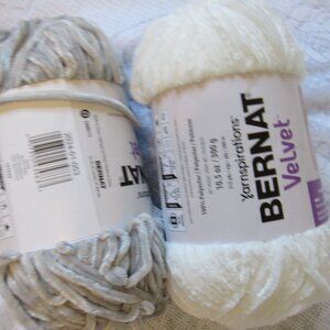 Lot of 2 Bernat Yarnspirations Velvet Yarn 10.5 Oz ~ 300G(each), White & Grey